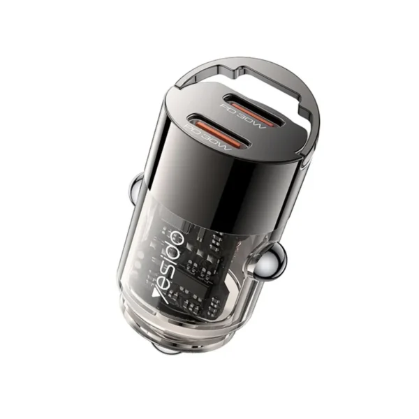 Mini cargador para carro Yesido Y69 con 2 puertos tipo C PD 30W y argolla para retirarlo