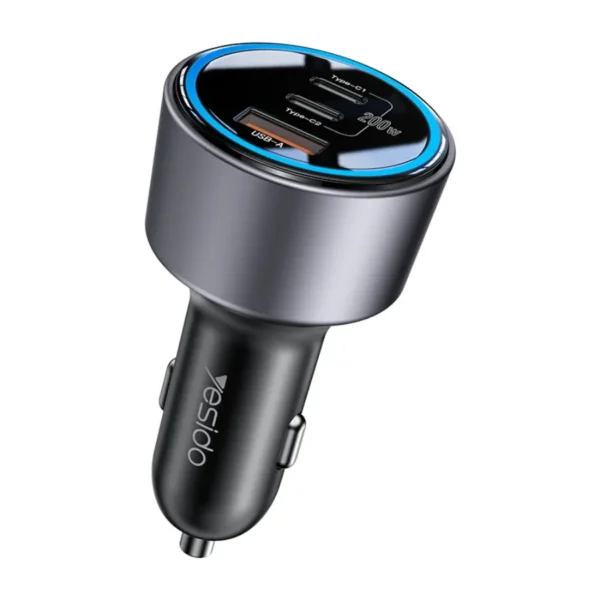 Cargador para carro para laptop Yesido Y59 de 200W con 2 puertos USB-C y 1 USB-A