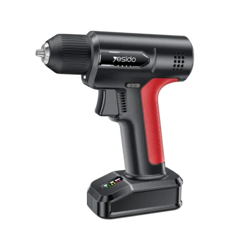 Taladro inalámbrico recargable Yesido EC36 negro con rojo y batería de 3000mAh