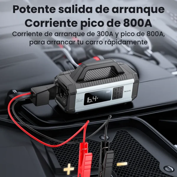 Arrancador de batería para carro Yesido VC13 - corriente pico 800A Arrancador de batería para carro Yesido VC13 conectado a la batería con corriente pico de 800A