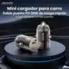 Cargador para carro doble tipo C Yesido Y69 con carcasa transparente y puertos PD 30W