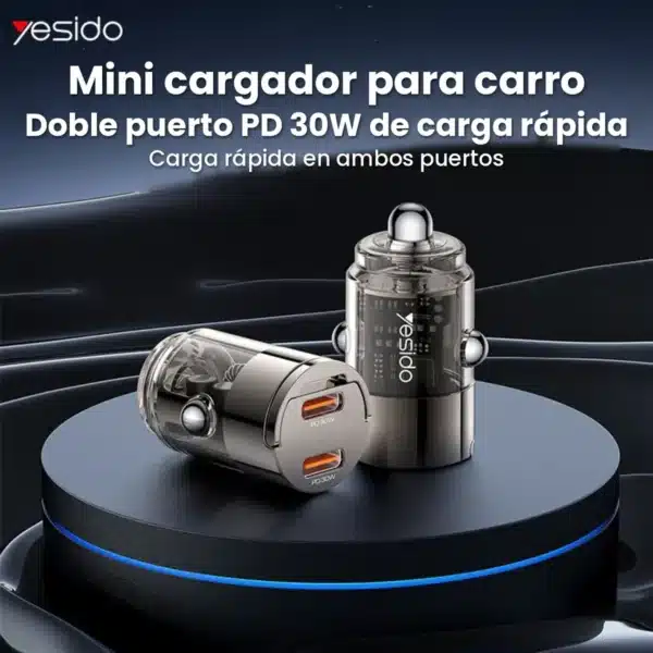 Cargador para carro doble tipo C Yesido Y69 con carcasa transparente y puertos PD 30W