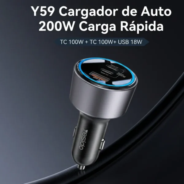 Cargador para carro para laptop Yesido Y59 con 200W de carga rápida