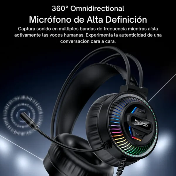Micrófono HD omnidireccional de los audífonos gamer con micrófono Yesido EK06