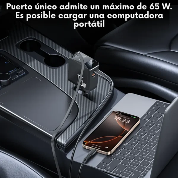 Cable retráctil USB-C de hasta 65W del cargador para carro Yesido Y71 conectado a un celular