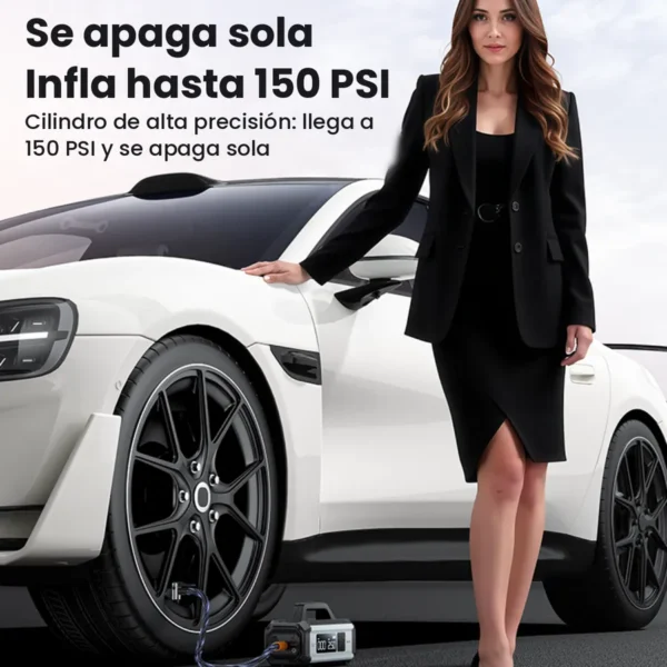Arrancador de batería para carro Yesido VC13 - compresor 150 PSI Compresor del arrancador Yesido VC13 inflando la llanta de un carro hasta 150 PSI con apagado automático