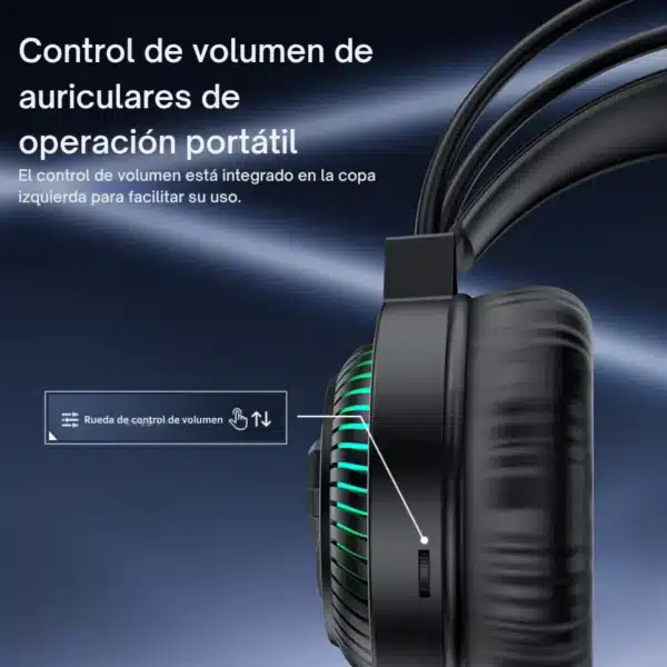 Rueda de control de volumen en la copa izquierda de los audífonos gamer con micrófono Yesido EK06