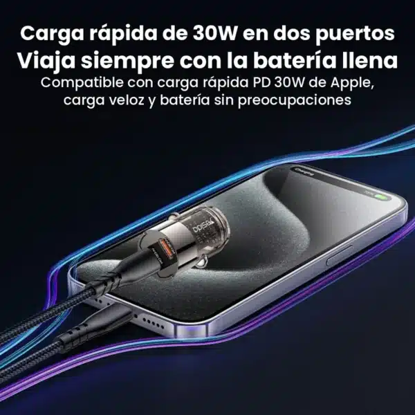 Cargador para carro tipo C Yesido Y69 con carga rápida PD 30W para iPhone