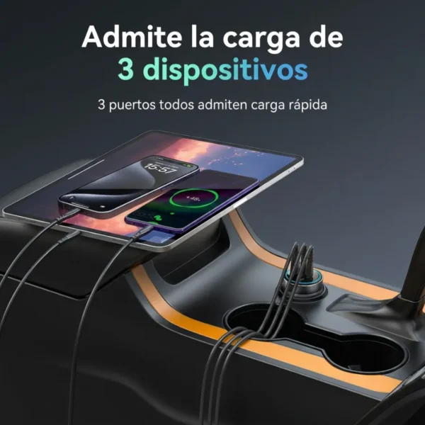 Cargador para carro para laptop Yesido Y59 cargando 3 dispositivos a la vez