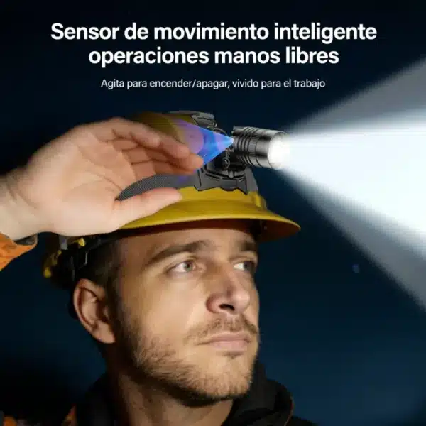 Sensor de movimiento de la linterna de cabeza recargable Yesido TC13 sobre un casco de trabajo