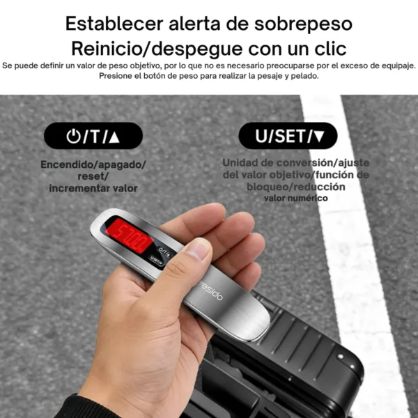 Alerta de sobrepeso en pantalla roja de la balanza digital para maletas Yesido MG41
