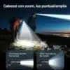 Zoom de la linterna de cabeza recargable Yesido TC13 con haz puntual y haz amplio