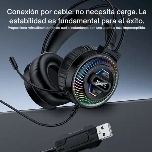 Audífonos gamer USB Yesido EK06 con conector USB-A, sin batería ni carga