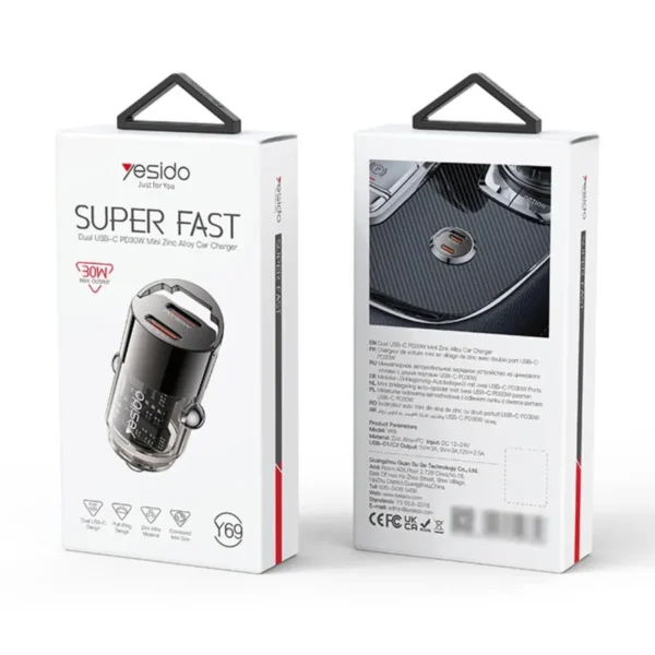Empaque del cargador para carro doble tipo C PD 30W Yesido Y69