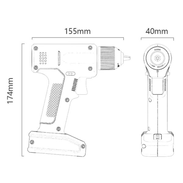 Taladro inalámbrico Yesido EC36 dimensiones Dimensiones del taladro inalámbrico recargable Yesido EC36: 17.4 x 15.5 x 4 cm
