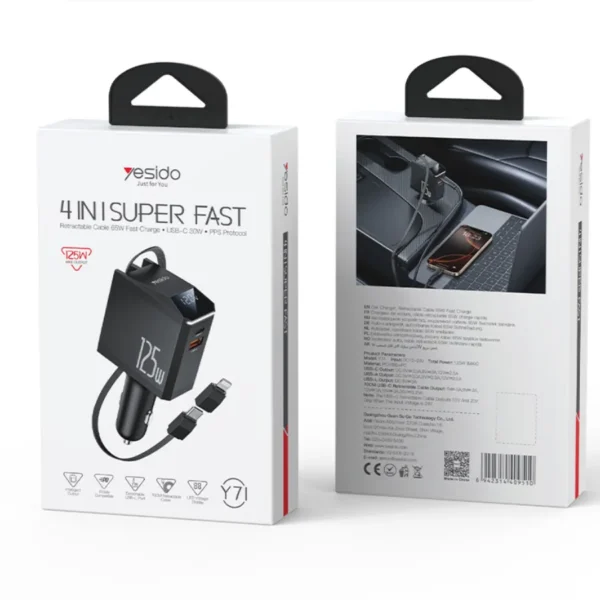 Empaque del cargador para carro con cable retráctil Yesido Y71 de 125W