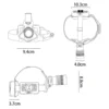 Dimensiones de la linterna de cabeza recargable Yesido TC13: cabezal de 9.4 x 8.8 cm y batería de 10.3 x 3.7 cm
