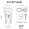 Contenido y medidas de la linterna de mano recargable Yesido TC12: linterna, cable USB, cordón y manual