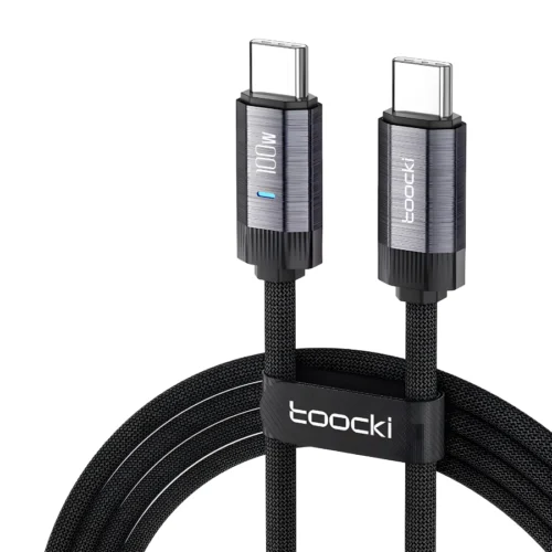 Cable Tipo-C a Tipo-C 100W con luz LED Toocki color gris de 2 metros