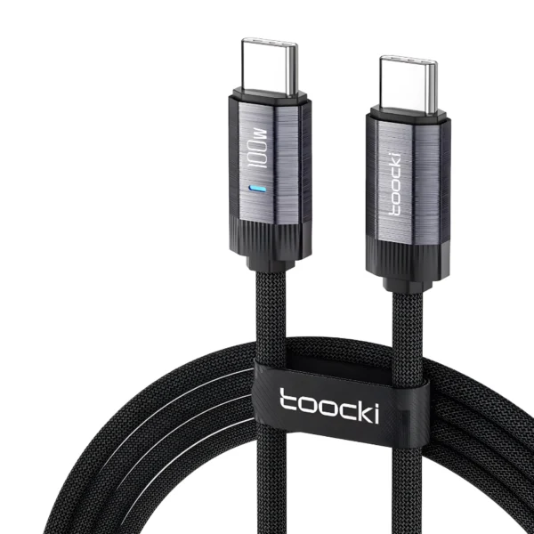 Cable Tipo-C a Tipo-C 100W con luz LED Toocki color gris de 2 metros