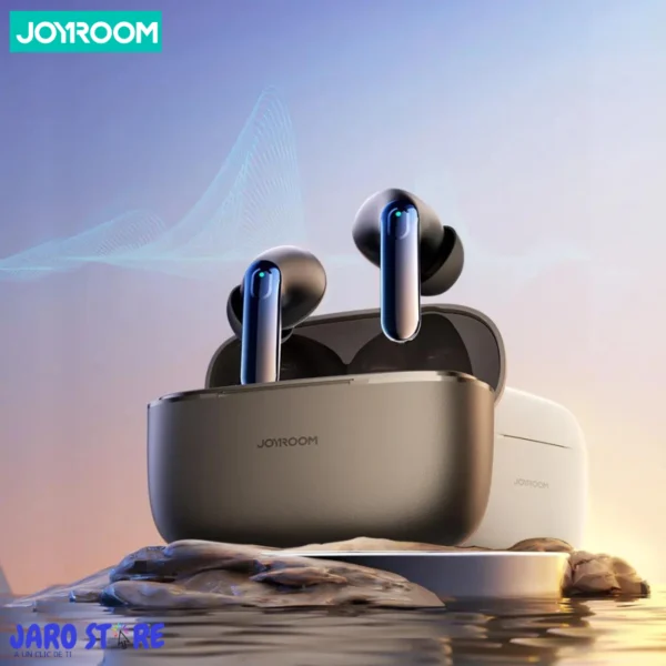 Audífonos Joyroom BC1 ANC negro vista principal Audífonos Joyroom BC1 con cancelación activa de ruido en color negro junto a su estuche