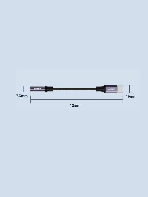 Adaptador audífonos 3.5mm a USB Tipo C de 12mm Toocki  – Sonido Hi-Fi, Cable Trenzado, Compatible con Todos los Dispositivos USB-C