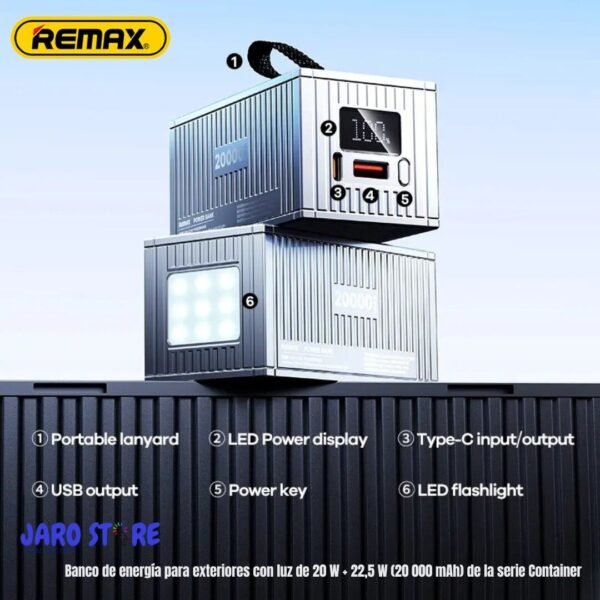 Power Bank Remax 20000mAh Container RPP-675 con Luz LED