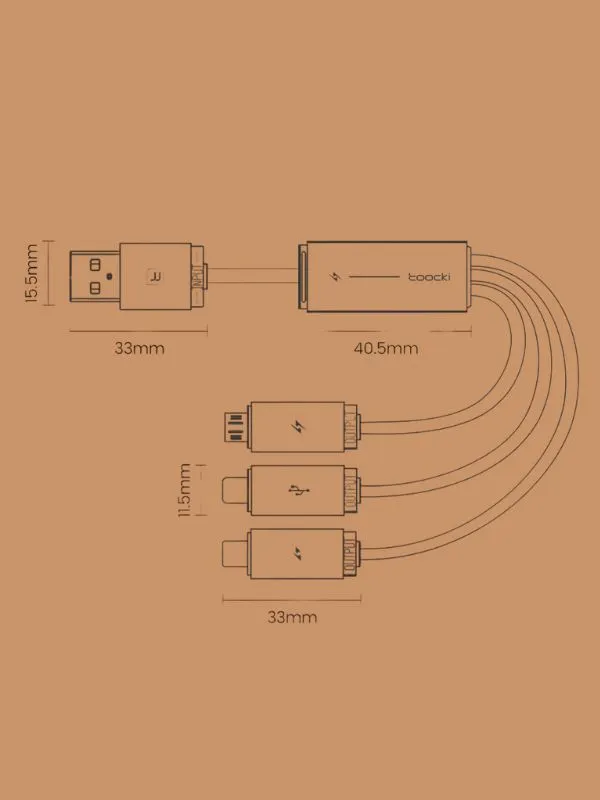 Cable 3 en 1 Toocki Carga Rápida 3.5A USB Tipo C / Micro USB / Lightning 1m Reforzado