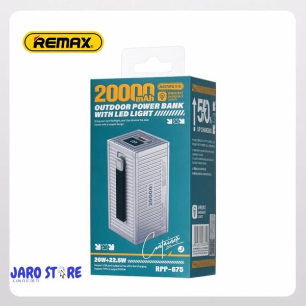 Power Bank Remax 20000mAh Container RPP-675 con Luz LED