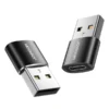 Adaptador OTG Joyroom USB-A macho a USB-C hembra con acabado en aluminio gris espacial.