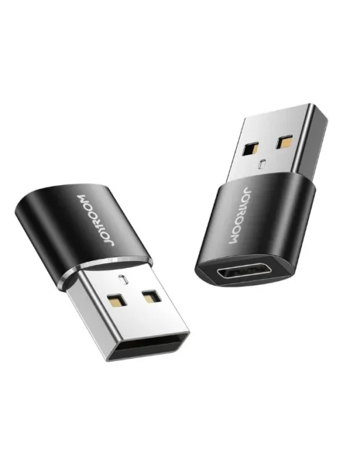 Adaptador OTG Joyroom USB-A macho a USB-C hembra con acabado en aluminio gris espacial.