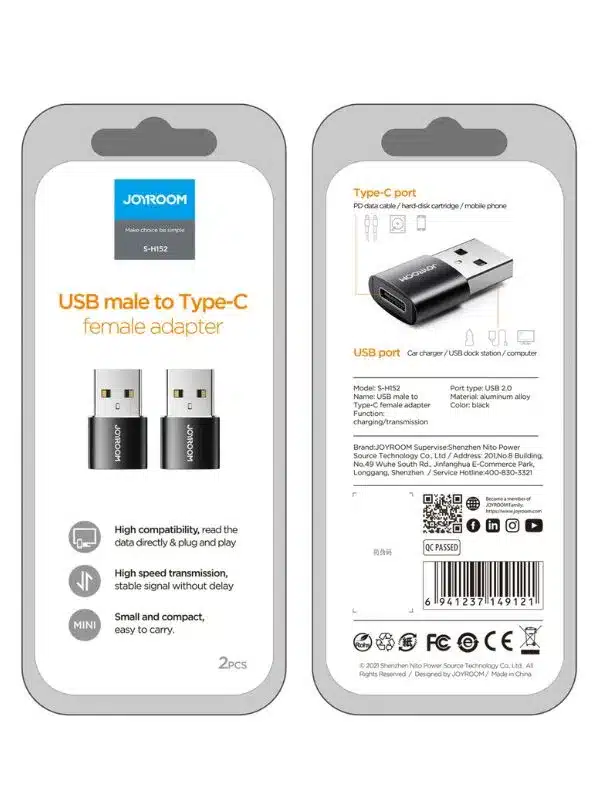 Empaque original del adaptador OTG Joyroom S-H152 con especificaciones de alta velocidad 5Gbps.