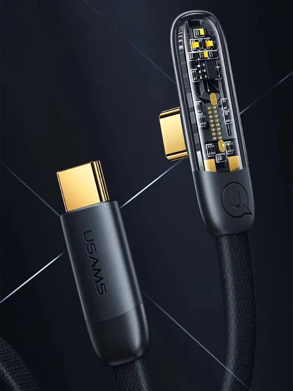 Cable de Carga Rápida Tipo C a C 100W PD con Conector en L – USAMS 1.2m / 2m