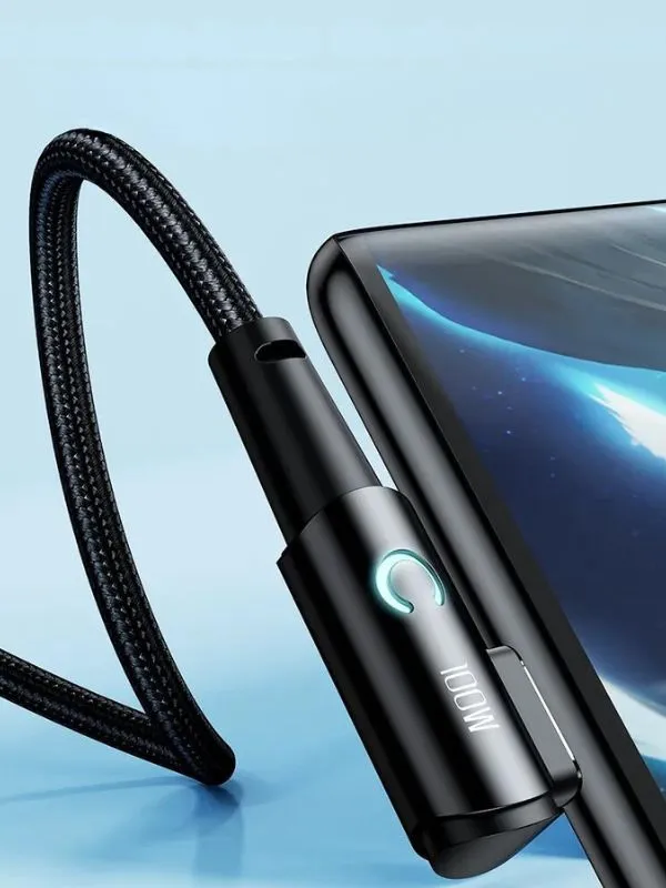 Cable de Carga Rápida Tipo C Toocki 100W – Ideal para Juegos, 1M, Ángulo 90°