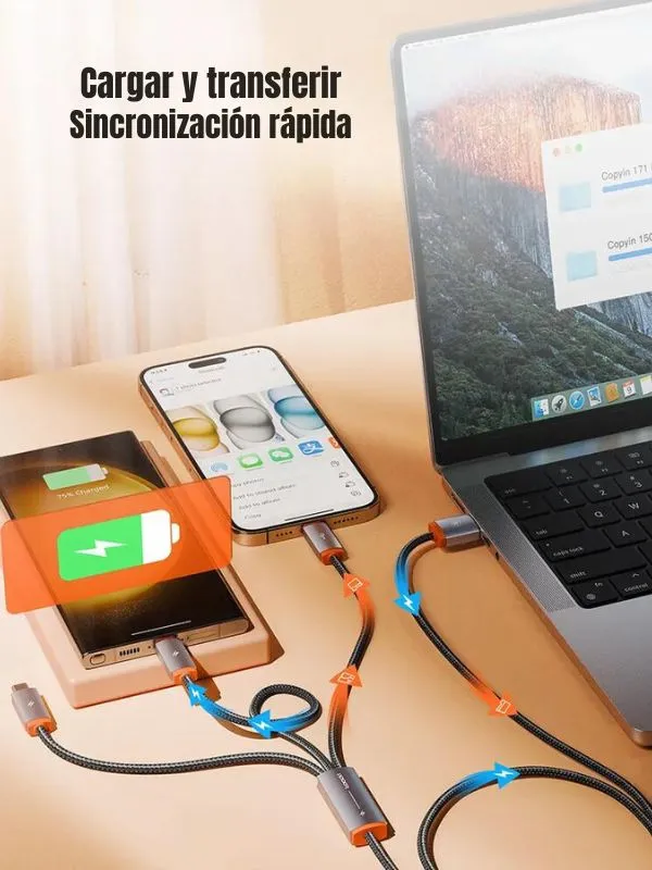 Cable 3 en 1 Toocki Carga Rápida 3.5A USB Tipo C / Micro USB / Lightning 1m Reforzado