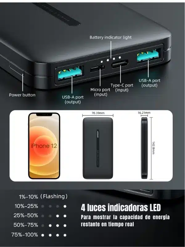 Power bank 10000mAh 2.2A Joyroom T012 puertos usb