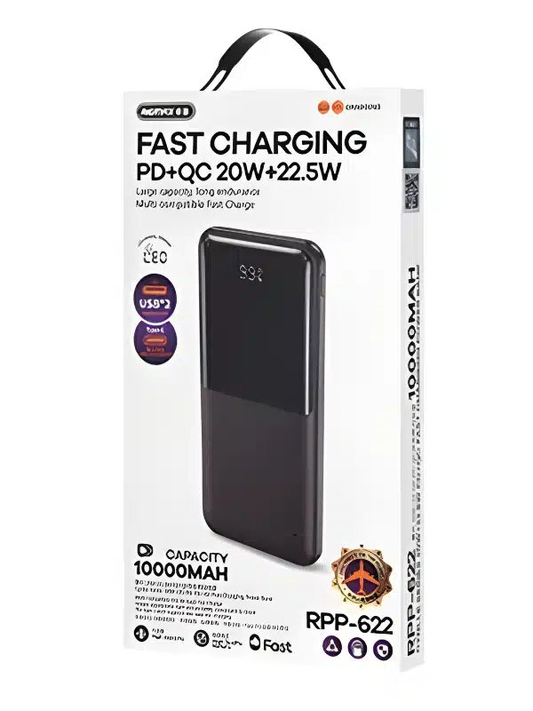 Power bank 10000mah RPP-622 Empaque-elementor-io-optimized Empaque del power bank 10000mAh Remax RPP-622 con carga rápida PD+QC