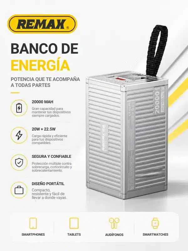 Power Bank Remax Container RPP-675 20000mAh con Luz LED