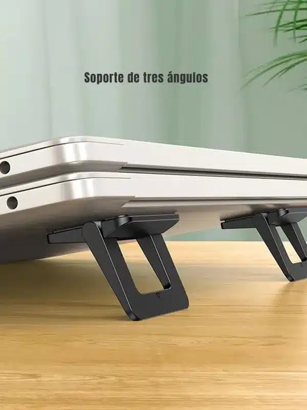 muestra laptop en un escritorio con un mini soporte plegable marca USAMS