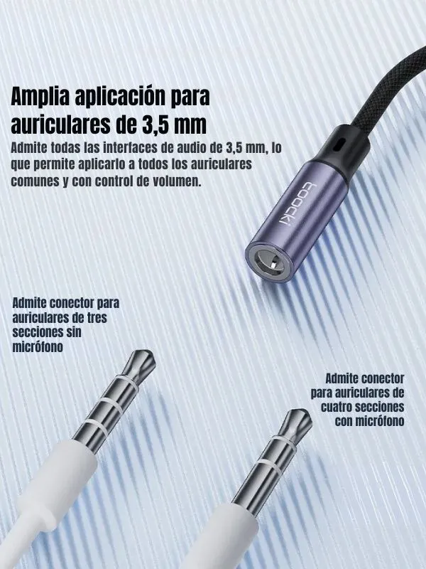 Adaptador audífonos 3.5mm a USB Tipo C de 12mm Toocki  – Sonido Hi-Fi, Cable Trenzado, Compatible con Todos los Dispositivos USB-C