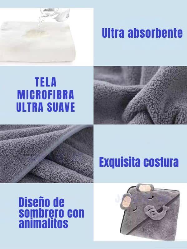 Toalla de Microfibra para Bebé – Ultra Absorbente con Diseño de Animalitos 4 colores