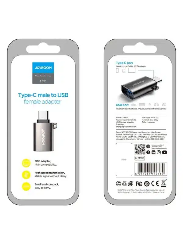 adaptador OTG de USB a Tipo C Joyroom S-H151 empaque