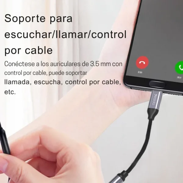 Adaptador tipo C a 3.5 mm con soporte para llamadas y control por cable