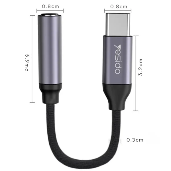 Medidas del adaptador tipo C a 3.5 mm Yesido YAU19
