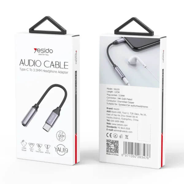 Empaque del adaptador tipo C a 3.5 mm para audífonos Yesido YAU19