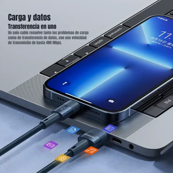 al-05-carga-datos-1.webp Cable Toocki USB-A a Lightning 2.4A cargando y transfiriendo datos