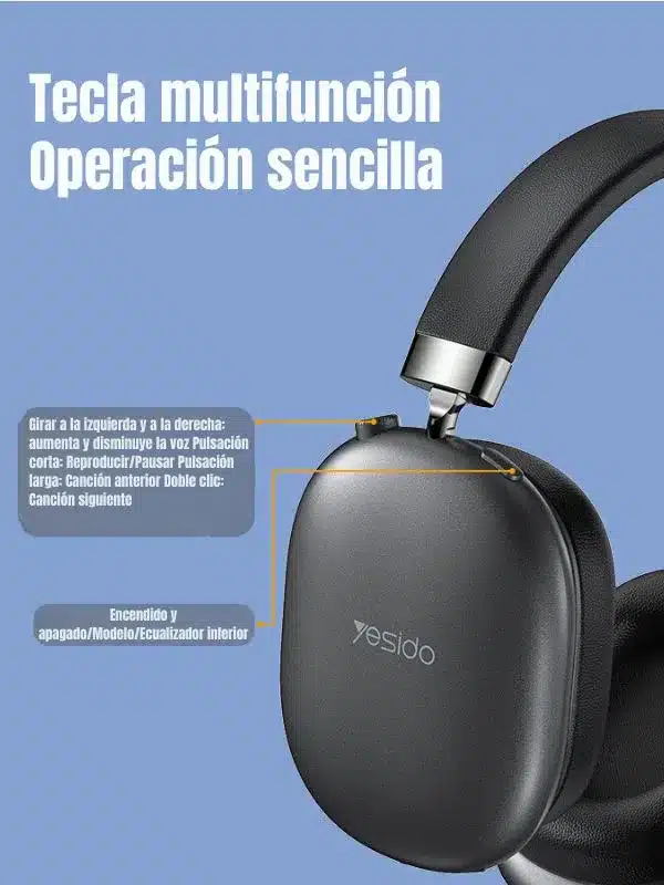 audifono de diadema Yesido EP05 color negro mostrando los controles