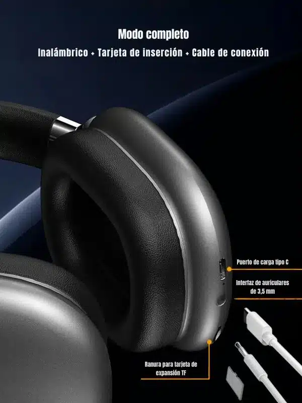 audifono de diadema Yesido EP05 color negro conectado con cable y colocando una memoria