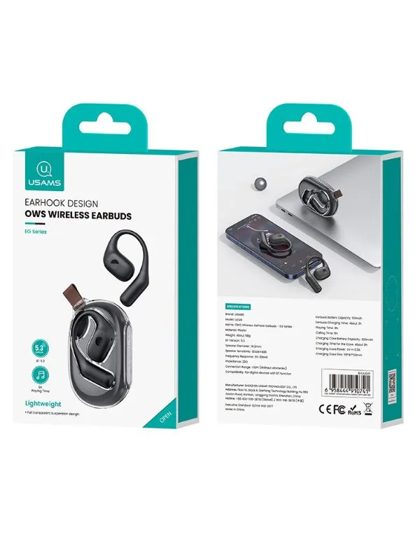 Audífonos Bluetooth Deportivos Usams | Conducción Ósea, Gancho para Correr, Sonido 3D, IPX4