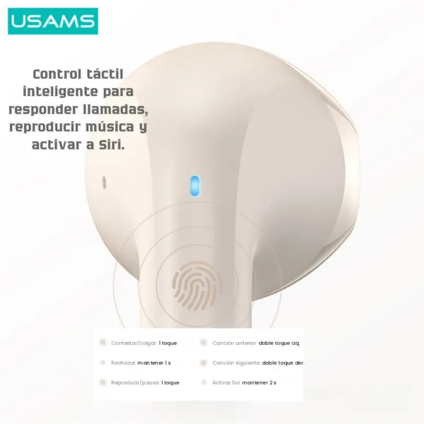 Control táctil de los audífonos Usams YO17 Control táctil de los audífonos Bluetooth TWS Usams YO17 para llamadas, música y Siri